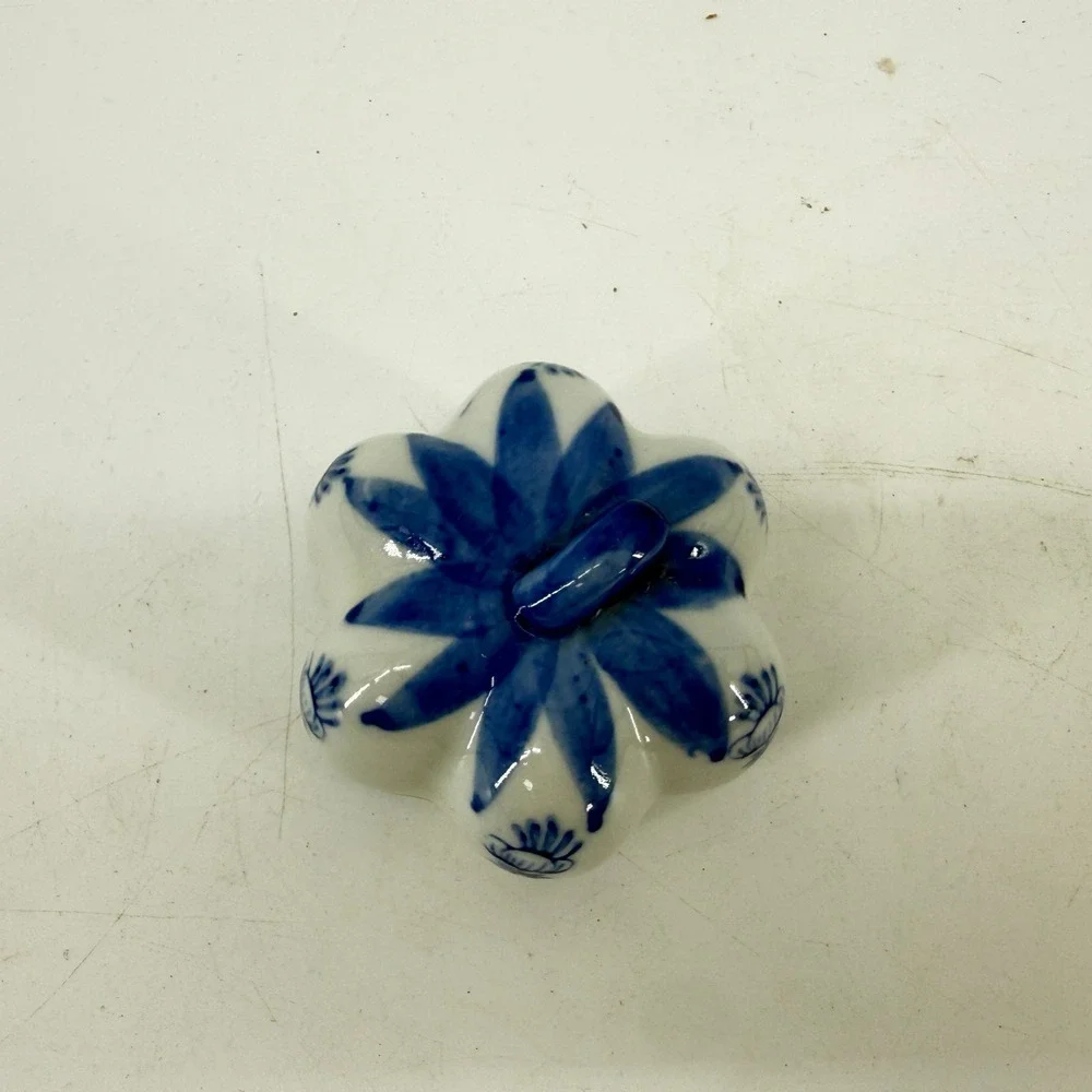 Pumpkin Trinket Box Small Blue White Floral Ceramic Jewelry‎ Dish Decor 2